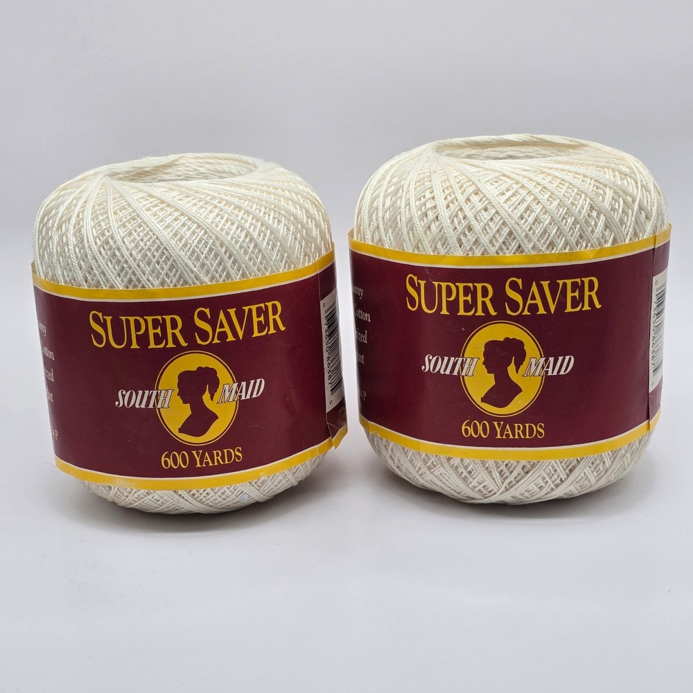 Vintage South Maid Super Saver Crochet Thread Size 10 Ivory 100% Cotton Lot 2